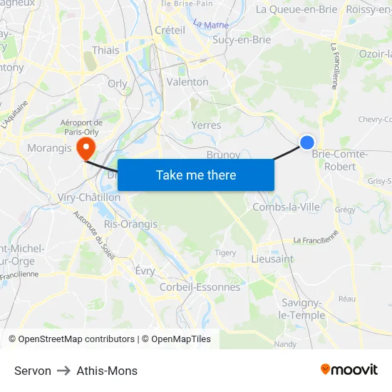 Servon to Athis-Mons map