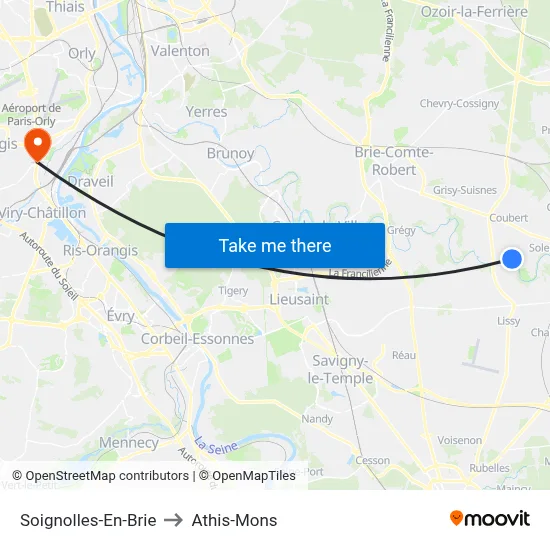 Soignolles-En-Brie to Athis-Mons map