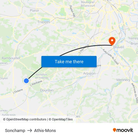 Sonchamp to Athis-Mons map