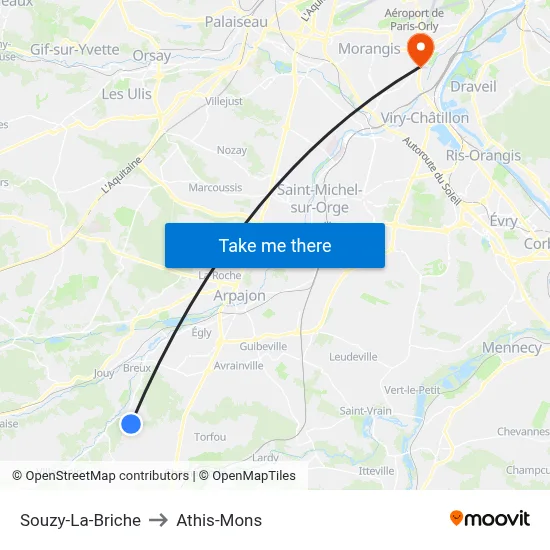 Souzy-La-Briche to Athis-Mons map