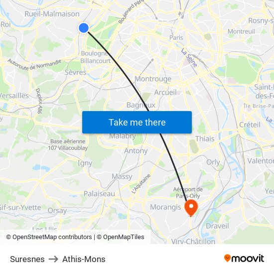 Suresnes to Athis-Mons map