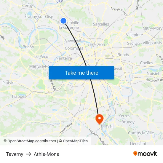 Taverny to Athis-Mons map