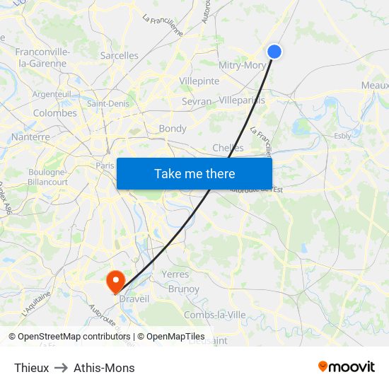 Thieux to Athis-Mons map