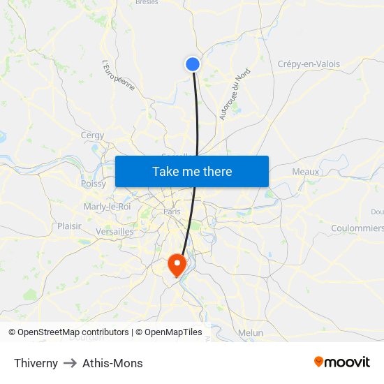 Thiverny to Athis-Mons map