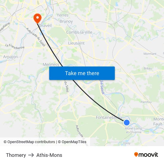 Thomery to Athis-Mons map