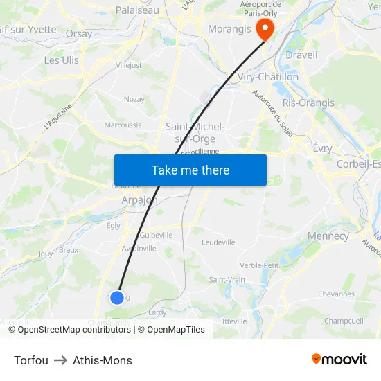 Torfou to Athis-Mons map