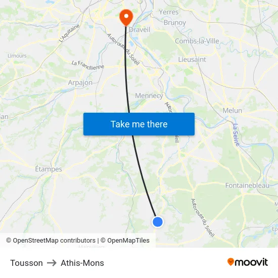 Tousson to Athis-Mons map