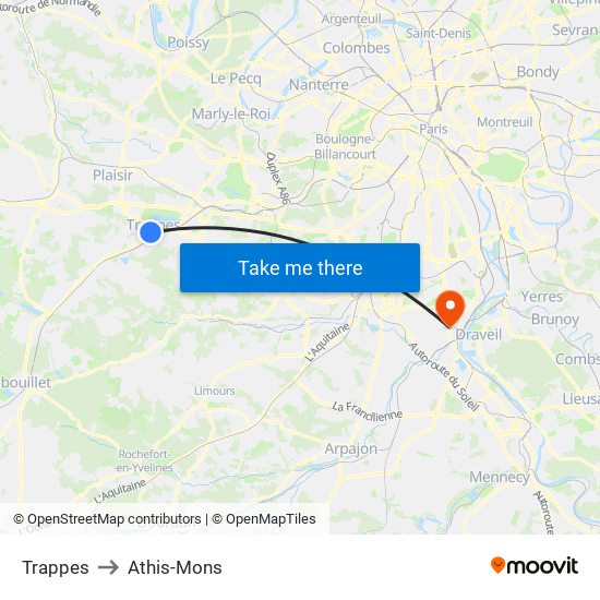 Trappes to Athis-Mons map