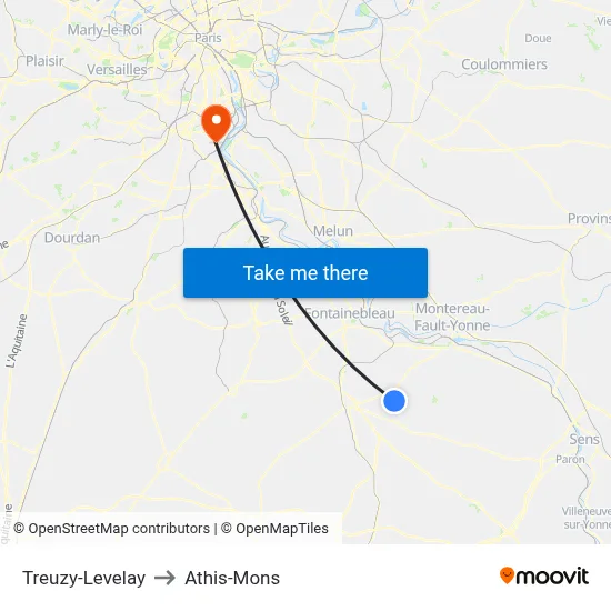 Treuzy-Levelay to Athis-Mons map