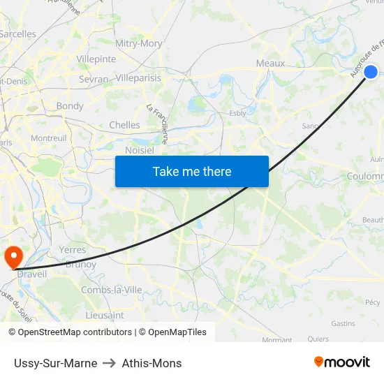Ussy-Sur-Marne to Athis-Mons map