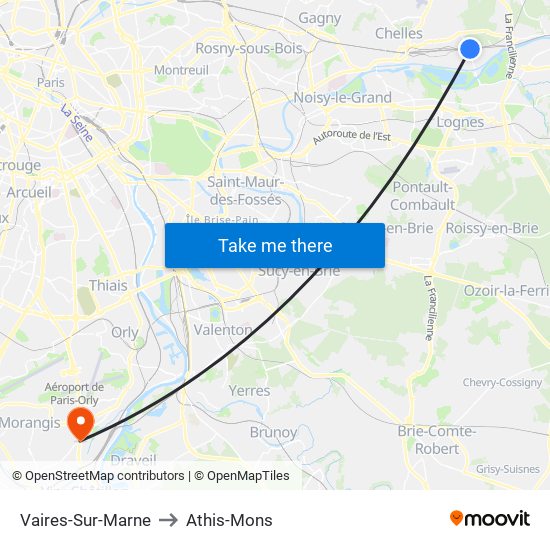 Vaires-Sur-Marne to Athis-Mons map