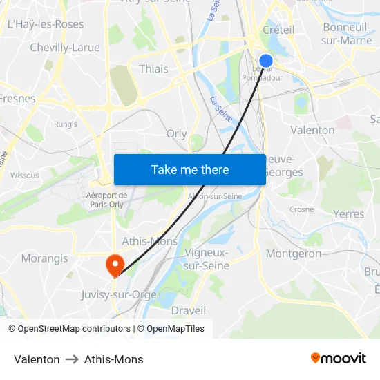 Valenton to Athis-Mons map