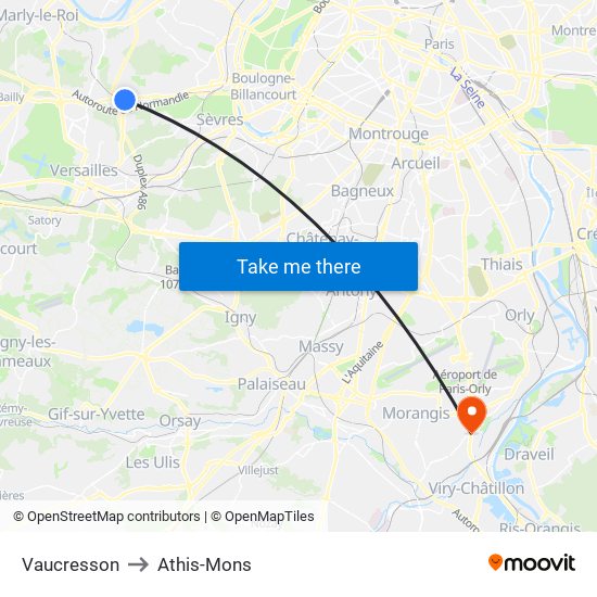 Vaucresson to Athis-Mons map