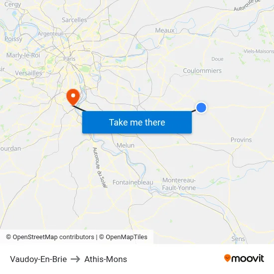Vaudoy-En-Brie to Athis-Mons map