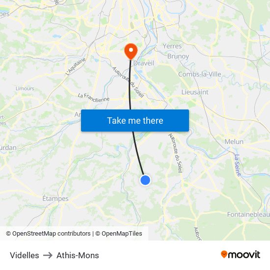 Videlles to Athis-Mons map