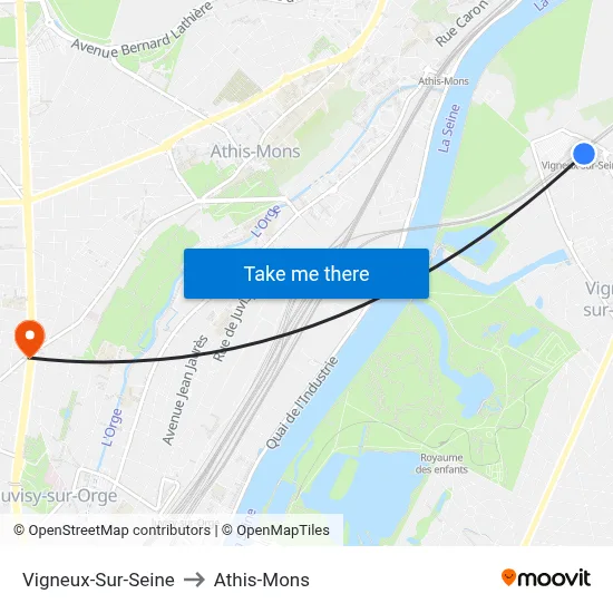 Vigneux-Sur-Seine to Athis-Mons map