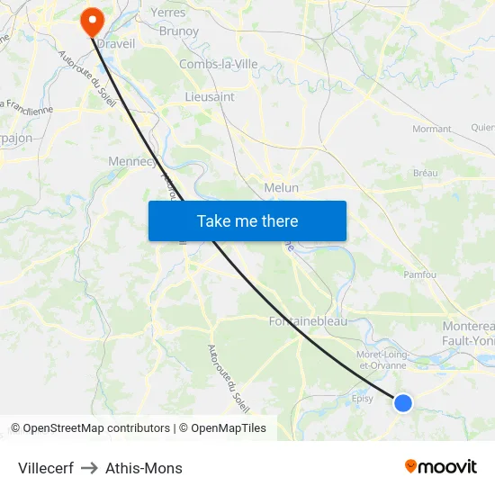 Villecerf to Athis-Mons map