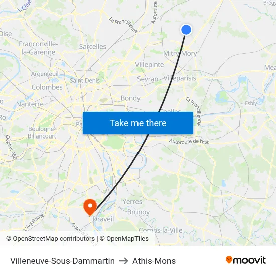 Villeneuve-Sous-Dammartin to Athis-Mons map