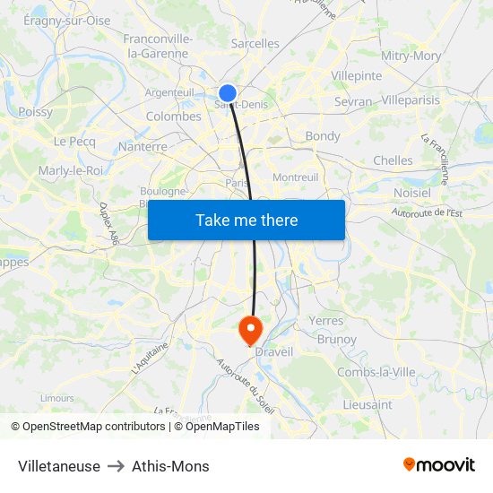 Villetaneuse to Athis-Mons map