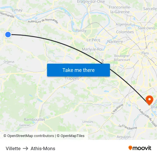 Villette to Athis-Mons map