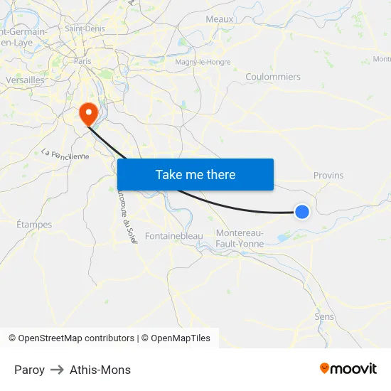 Paroy to Athis-Mons map