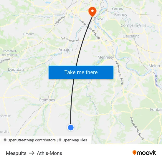 Mespuits to Athis-Mons map