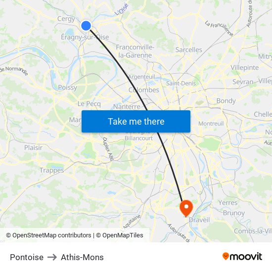 Pontoise to Athis-Mons map