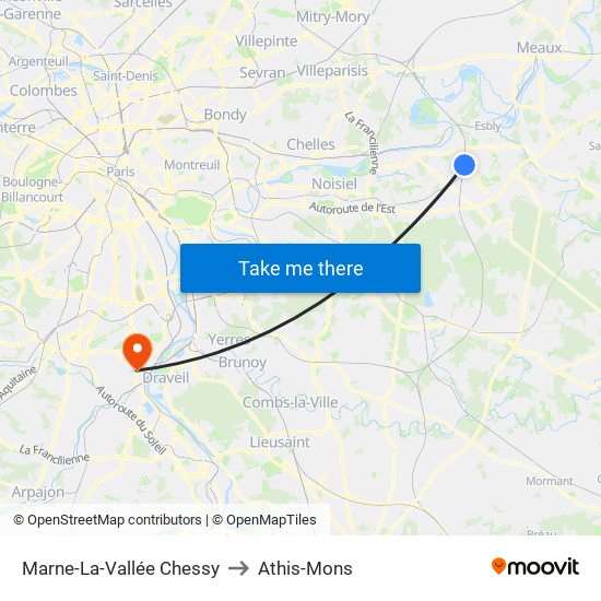 Marne-La-Vallée Chessy to Athis-Mons map