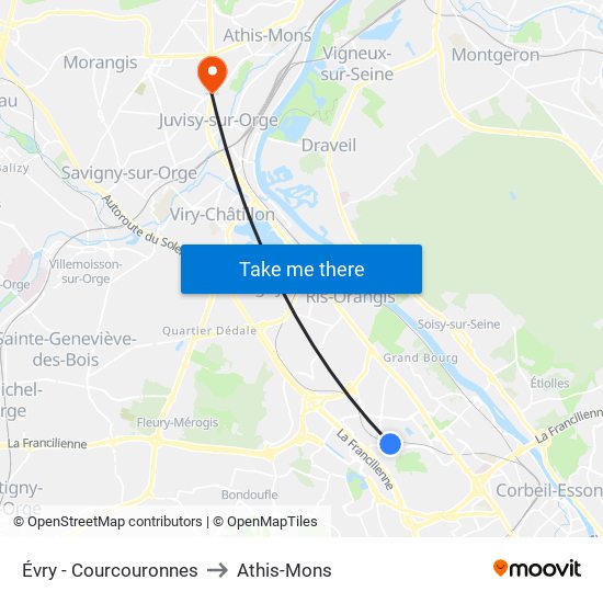 Évry - Courcouronnes to Athis-Mons map