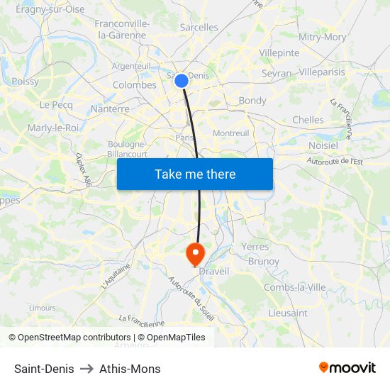 Saint-Denis to Athis-Mons map