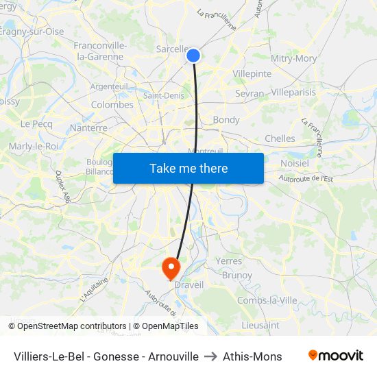 Villiers-Le-Bel - Gonesse - Arnouville to Athis-Mons map