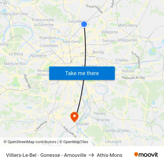 Villiers-Le-Bel - Gonesse - Arnouville to Athis-Mons map