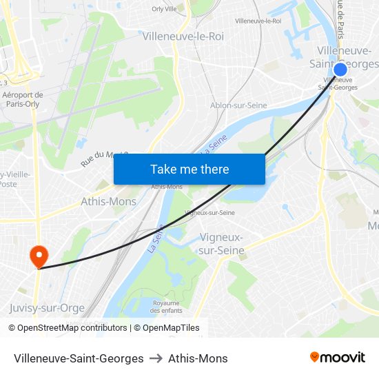 Villeneuve-Saint-Georges to Athis-Mons map