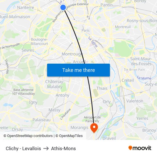 Clichy - Levallois to Athis-Mons map