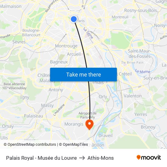 Palais Royal - Musée du Louvre to Athis-Mons map