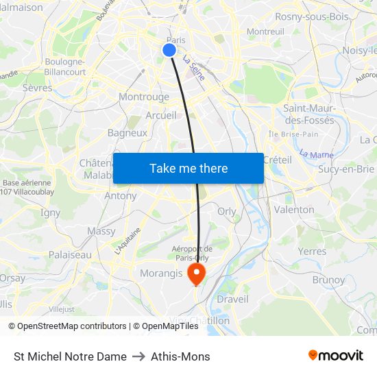 St Michel Notre Dame to Athis-Mons map