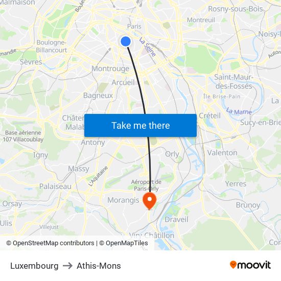 Luxembourg to Athis-Mons map