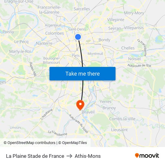 La Plaine Stade de France to Athis-Mons map