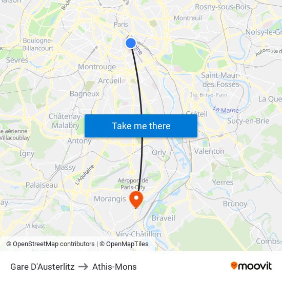 Gare D'Austerlitz to Athis-Mons map