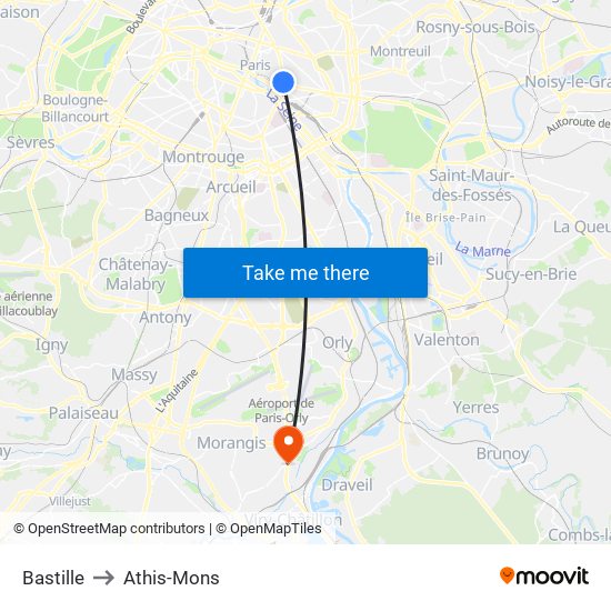 Bastille to Athis-Mons map
