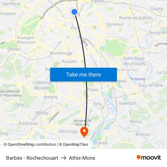 Barbès - Rochechouart to Athis-Mons map