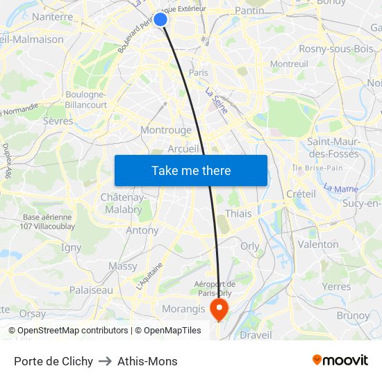 Porte de Clichy to Athis-Mons map
