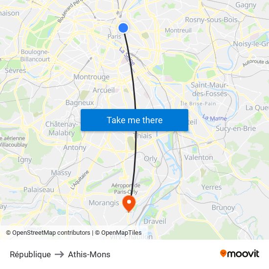 République to Athis-Mons map