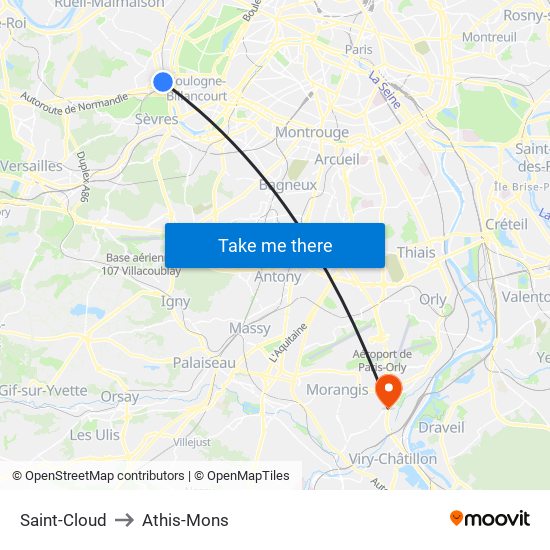 Saint-Cloud to Athis-Mons map