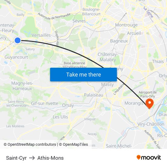 Saint-Cyr to Athis-Mons map