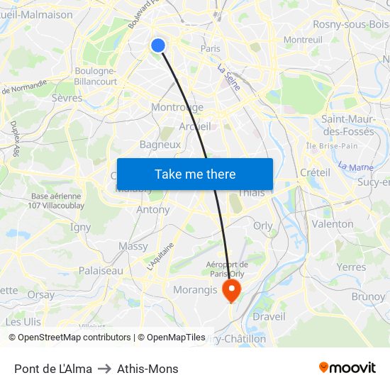 Pont de L'Alma to Athis-Mons map