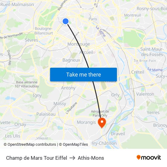 Champ de Mars Tour Eiffel to Athis-Mons map