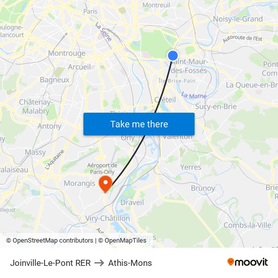 Joinville-Le-Pont RER to Athis-Mons map