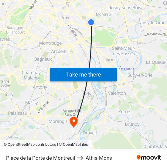 Place de la Porte de Montreuil to Athis-Mons map