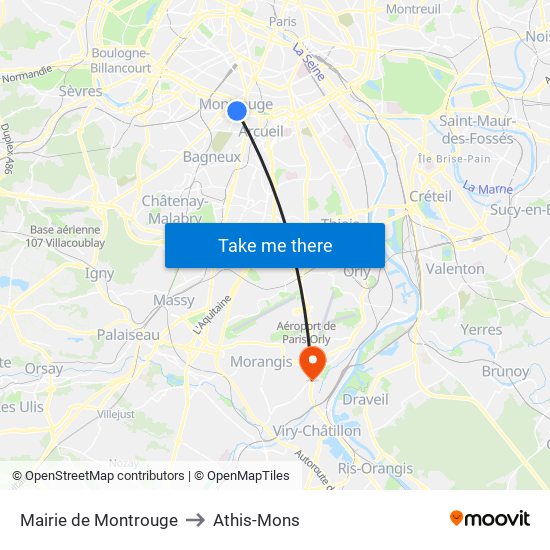 Mairie de Montrouge to Athis-Mons map